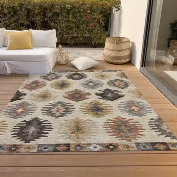 10' X 14' Beige Copper And Gray Southwestern Washable Indoor Outdoor Area Rug