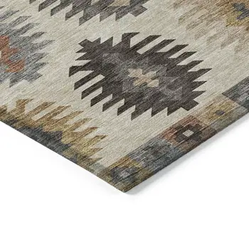 10' X 14' Beige Copper And Gray Southwestern Washable Indoor Outdoor Area Rug