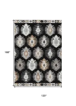 10' X 14' Black Ivory And Taupe Southwestern Washable Indoor Outdoor Area Rug