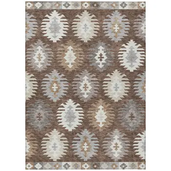 9' X 12' Brown Ivory And Taupe Southwestern Washable Indoor Outdoor Area Rug