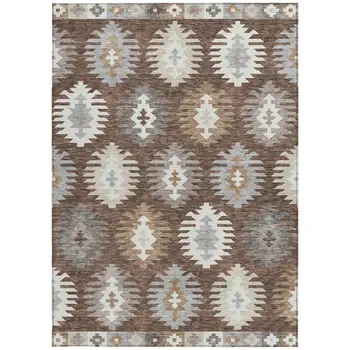 10' X 14' Brown Ivory And Taupe Southwestern Washable Indoor Outdoor Area Rug