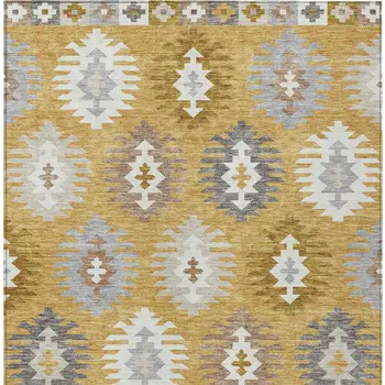 3' X 5' Gold Ivory And Taupe Southwestern Washable Indoor Outdoor Area Rug