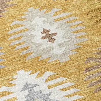 8' Gold Ivory And Taupe Round Southwestern Washable Indoor Outdoor Area Rug