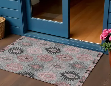 3' X 5' Gray Mauve And Charcoal Southwestern Washable Indoor Outdoor Area Rug