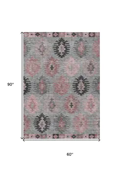 5' X 8' Gray Mauve And Charcoal Southwestern Washable Indoor Outdoor Area Rug