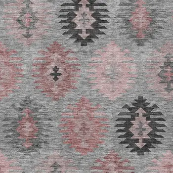 5' X 8' Gray Mauve And Charcoal Southwestern Washable Indoor Outdoor Area Rug