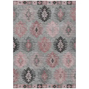 9' X 12' Gray Mauve And Charcoal Southwestern Washable Indoor Outdoor Area Rug