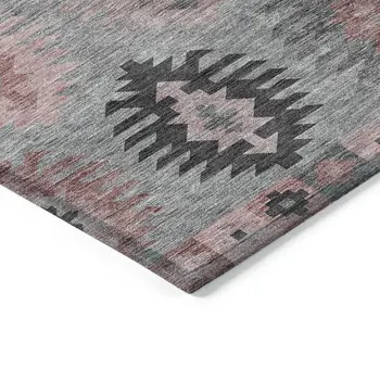 9' X 12' Gray Mauve And Charcoal Southwestern Washable Indoor Outdoor Area Rug