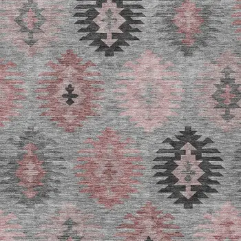 10' X 14' Gray Mauve And Charcoal Southwestern Washable Indoor Outdoor Area Rug