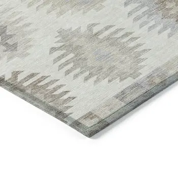 5' X 8' Ivory Khaki And Gray Southwestern Washable Indoor Outdoor Area Rug