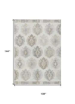 9' X 12' Ivory Khaki And Gray Southwestern Washable Indoor Outdoor Area Rug
