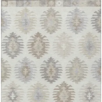 10' X 14' Ivory Khaki And Gray Southwestern Washable Indoor Outdoor Area Rug