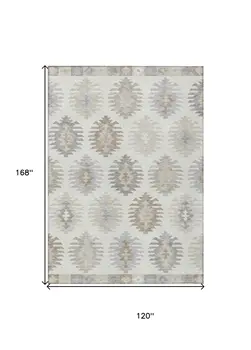 10' X 14' Ivory Khaki And Gray Southwestern Washable Indoor Outdoor Area Rug