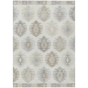 10' X 14' Ivory Khaki And Gray Southwestern Washable Indoor Outdoor Area Rug