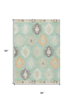 3' X 5' Mint Green Taupe And Peach Southwestern Washable Indoor Outdoor Area Rug