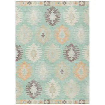 8' X 10' Mint Green Taupe And Peach Southwestern Washable Indoor Outdoor Area Rug