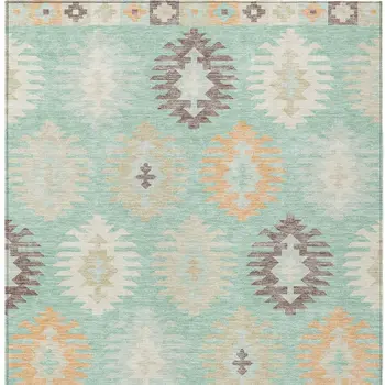8' X 10' Mint Green Taupe And Peach Southwestern Washable Indoor Outdoor Area Rug