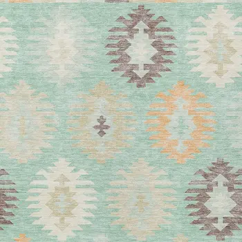 10' X 14' Mint Green Taupe And Peach Southwestern Washable Indoor Outdoor Area Rug