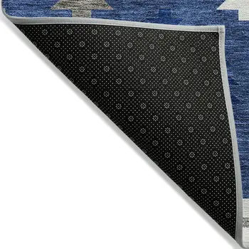 3' X 5' Navy Blue Ivory And Gray Southwestern Washable Indoor Outdoor Area Rug