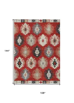 9' X 12' Red Ivory And Salmon Southwestern Washable Indoor Outdoor Area Rug