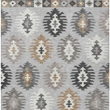 5' X 8' Silver Beige And Charcoal Southwestern Washable Indoor Outdoor Area Rug