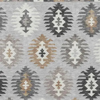 10' X 14' Silver Beige And Charcoal Southwestern Washable Indoor Outdoor Area Rug