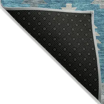 10' X 14' Teal Blue Ivory And Gray Southwestern Washable Indoor Outdoor Area Rug