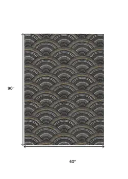 5' X 8' Black Ivory And Gold Geometric Washable Indoor Outdoor Area Rug