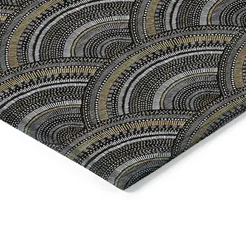 8' X 10' Black Ivory And Gold Geometric Washable Indoor Outdoor Area Rug