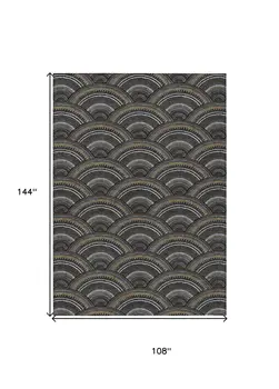 9' X 12' Black Ivory And Gold Geometric Washable Indoor Outdoor Area Rug