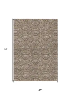 5' X 8' Brown Beige And Taupe Geometric Washable Indoor Outdoor Area Rug