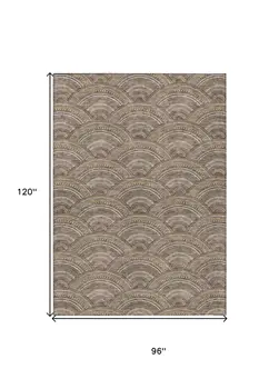 8' X 10' Brown Beige And Taupe Geometric Washable Indoor Outdoor Area Rug