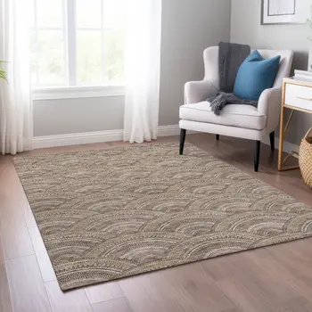 8' X 10' Brown Beige And Taupe Geometric Washable Indoor Outdoor Area Rug