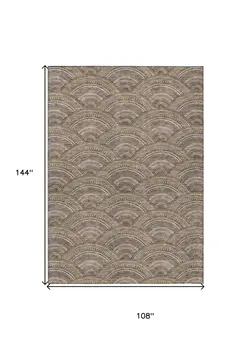 9' X 12' Brown Beige And Taupe Geometric Washable Indoor Outdoor Area Rug