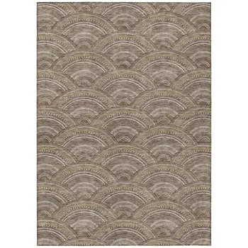 9' X 12' Brown Beige And Taupe Geometric Washable Indoor Outdoor Area Rug