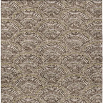 10' X 14' Brown Beige And Taupe Geometric Washable Indoor Outdoor Area Rug