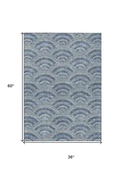 3' X 5' Denim Blue Navy Blue And Ivory Geometric Washable Indoor Outdoor Area Rug