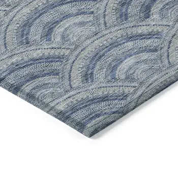 3' X 5' Denim Blue Navy Blue And Ivory Geometric Washable Indoor Outdoor Area Rug