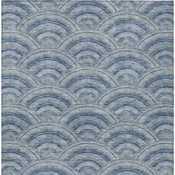 9' X 12' Denim Blue Navy Blue And Ivory Geometric Washable Indoor Outdoor Area Rug