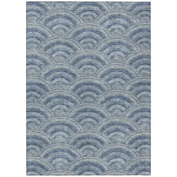 9' X 12' Denim Blue Navy Blue And Ivory Geometric Washable Indoor Outdoor Area Rug