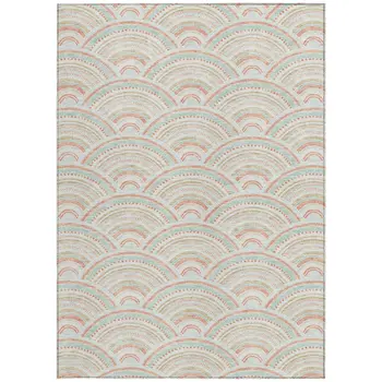 3' X 5' Linen Orange And Ivory Geometric Washable Indoor Outdoor Area Rug