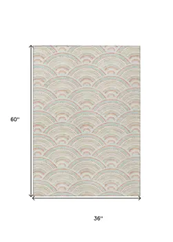 3' X 5' Linen Orange And Ivory Geometric Washable Indoor Outdoor Area Rug
