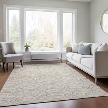 3' X 5' Linen Orange And Ivory Geometric Washable Indoor Outdoor Area Rug