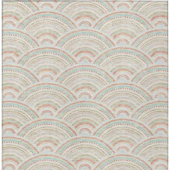 5' X 8' Linen Orange And Ivory Geometric Washable Indoor Outdoor Area Rug