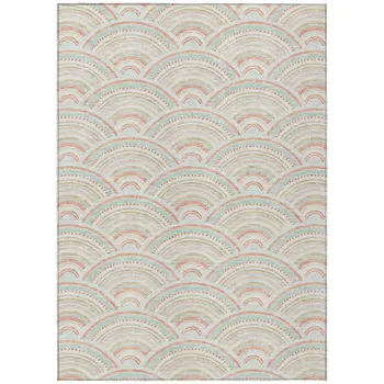 5' X 8' Linen Orange And Ivory Geometric Washable Indoor Outdoor Area Rug