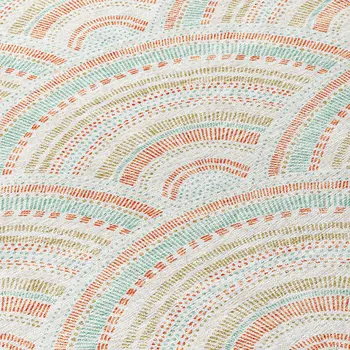 8' Linen Orange And Ivory Round Geometric Washable Indoor Outdoor Area Rug