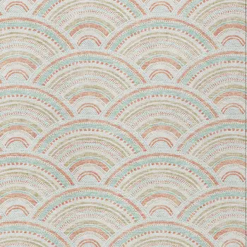 9' X 12' Linen Orange And Ivory Geometric Washable Indoor Outdoor Area Rug