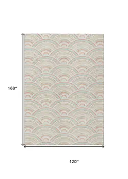 10' X 14' Linen Orange And Ivory Geometric Washable Indoor Outdoor Area Rug