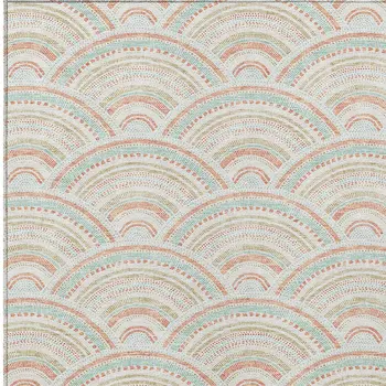 10' X 14' Linen Orange And Ivory Geometric Washable Indoor Outdoor Area Rug