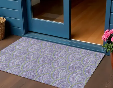 3' X 5' Lavender Sage And Ivory Geometric Washable Indoor Outdoor Area Rug